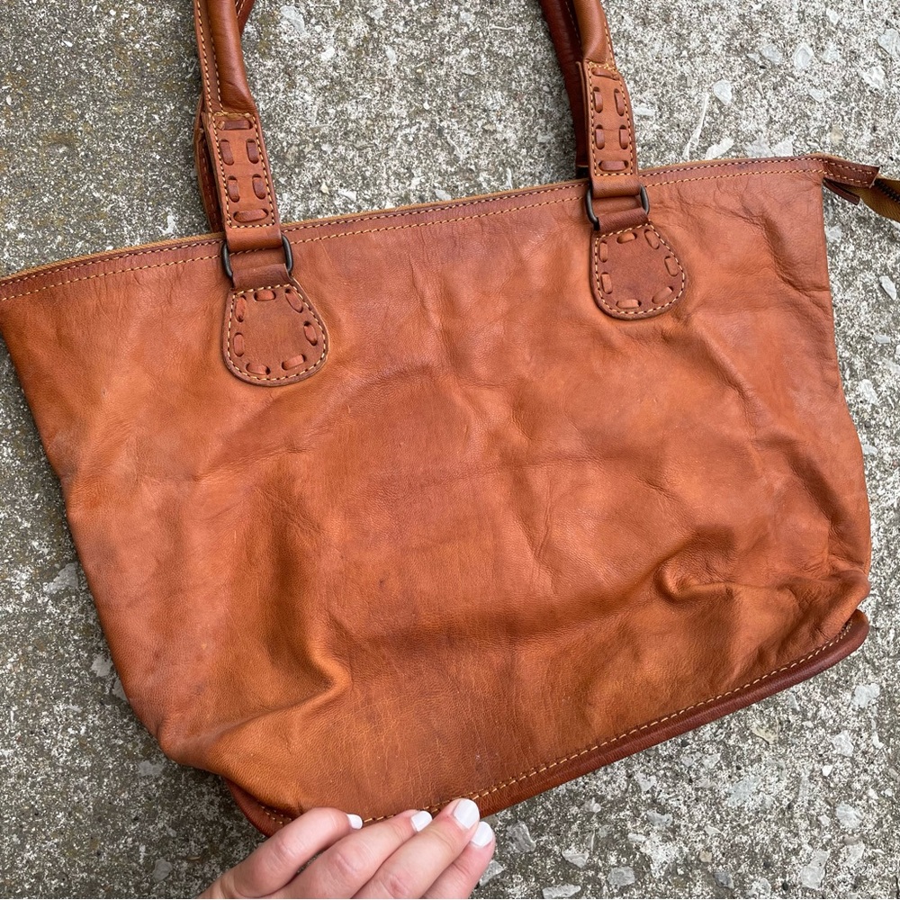 Noonday Collection | Genuine Leather Brown Boho Shoulder Tote Bag - Picture 4 of 12